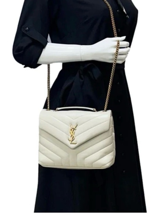 Saint Laurent Handbags - Saint Laurent Cream Quilted Leather Shoulder Bag with silver Chain